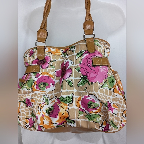 2/$30 NWT GEORGE Spring Ready Floral Tan and Pink HandBag - Picture 6 of 11